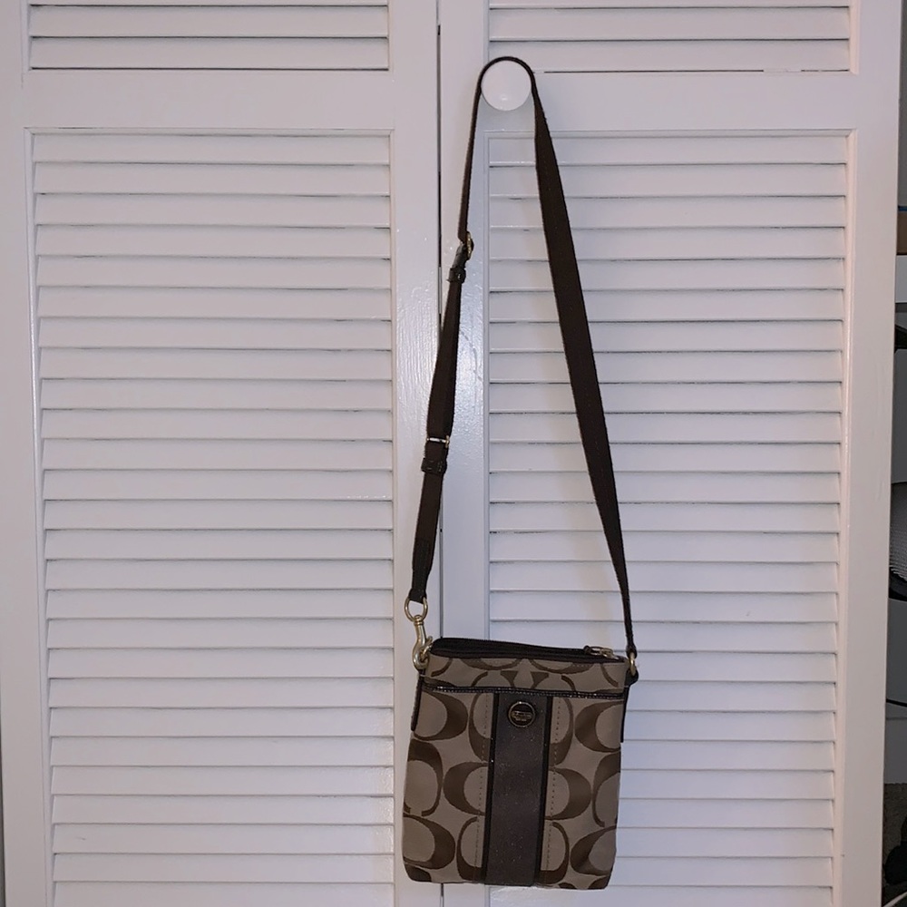 Brand new brown/beige Coach purse w gold accents